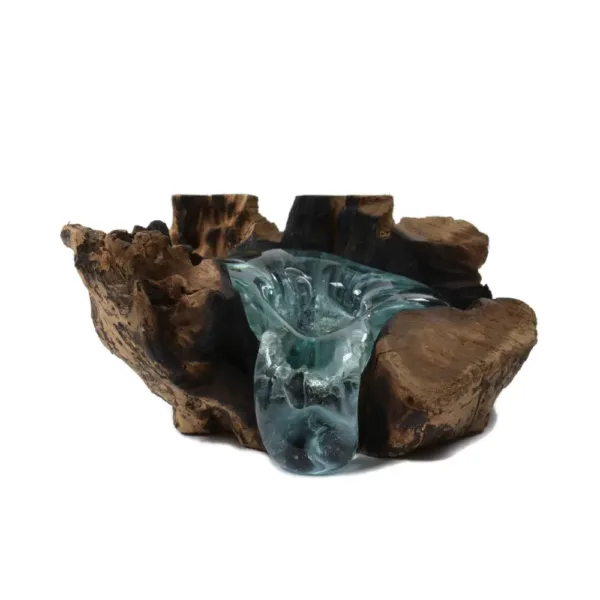 Molten Glass Candle Holder on Driftwood H2AMG-025-6001-02