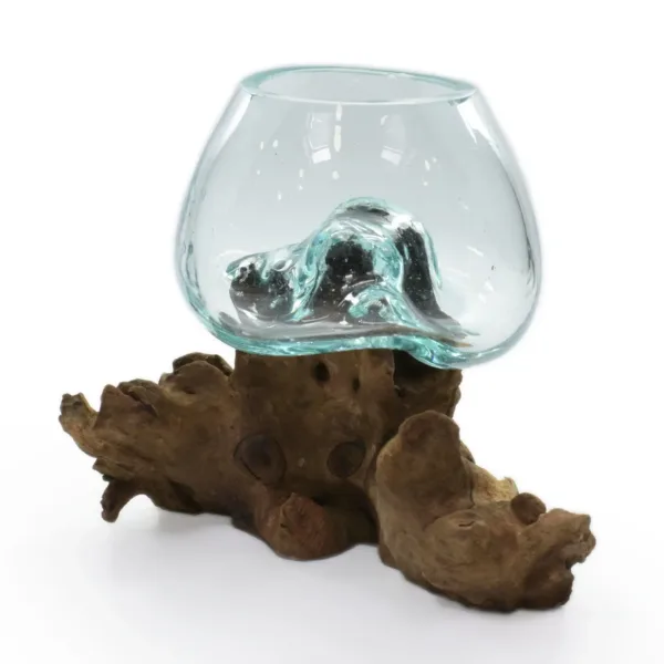 Molten Glass Vase on Driftwood H1AMG-025-1004-01