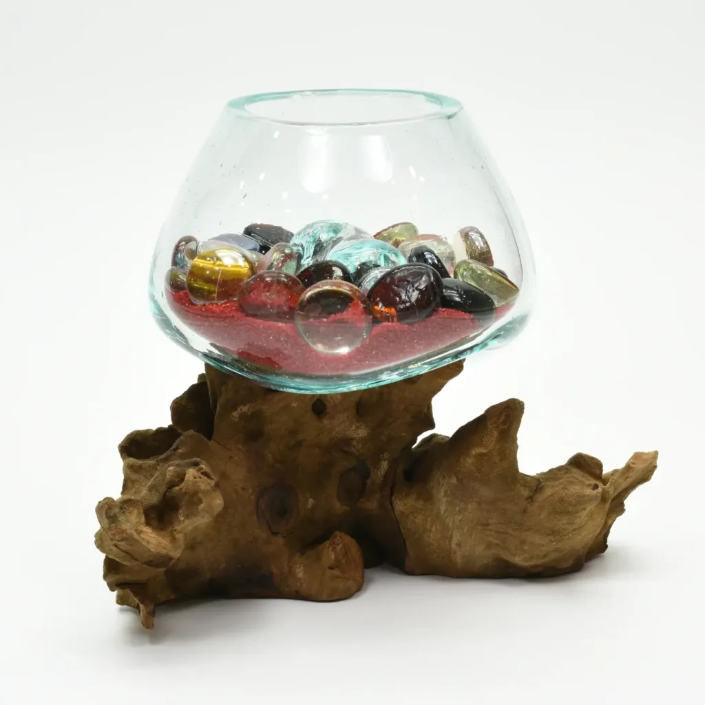 Molten Glass Vase on Driftwood H1AMG-025-1004-08